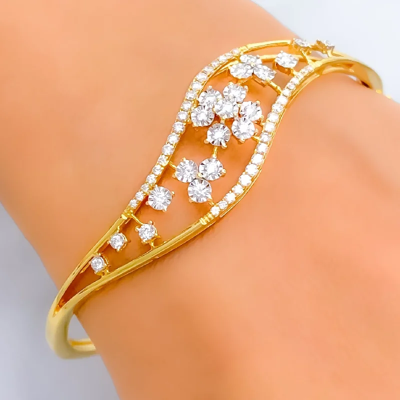 Women’s tennis bracelets-Luminescent Glimmering Diamond + 18k Gold Bangle Bracelet