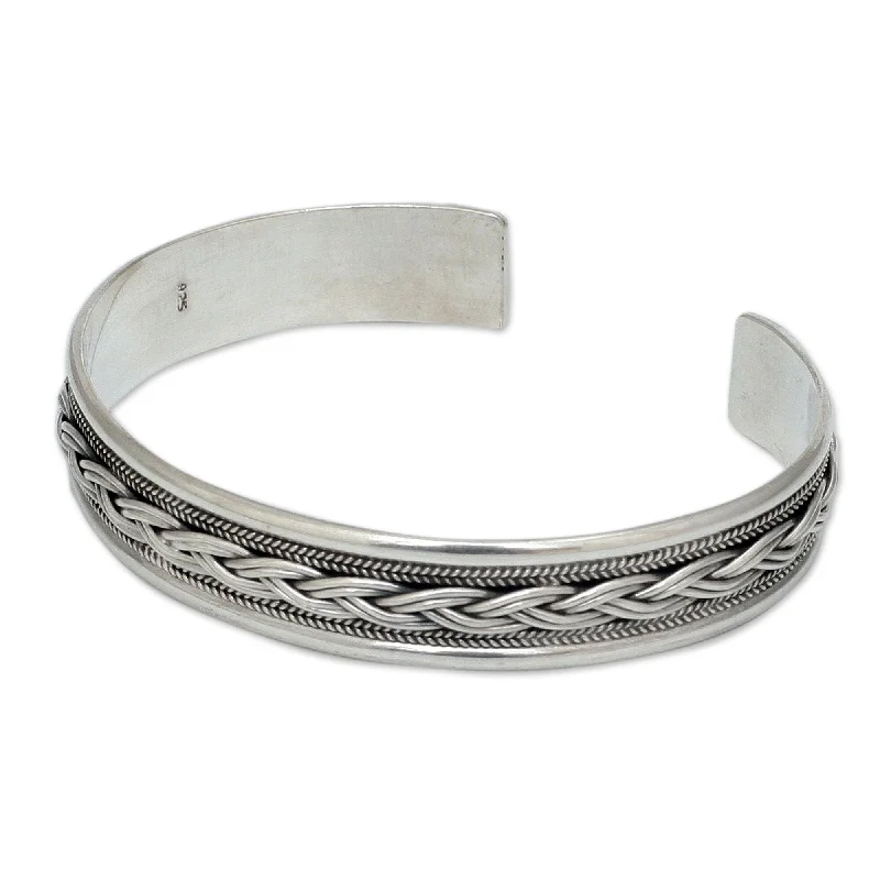 Women’s gemstone studded bracelets-Novica Handmade Meandering River Sterling Silver Cuff Bracelet