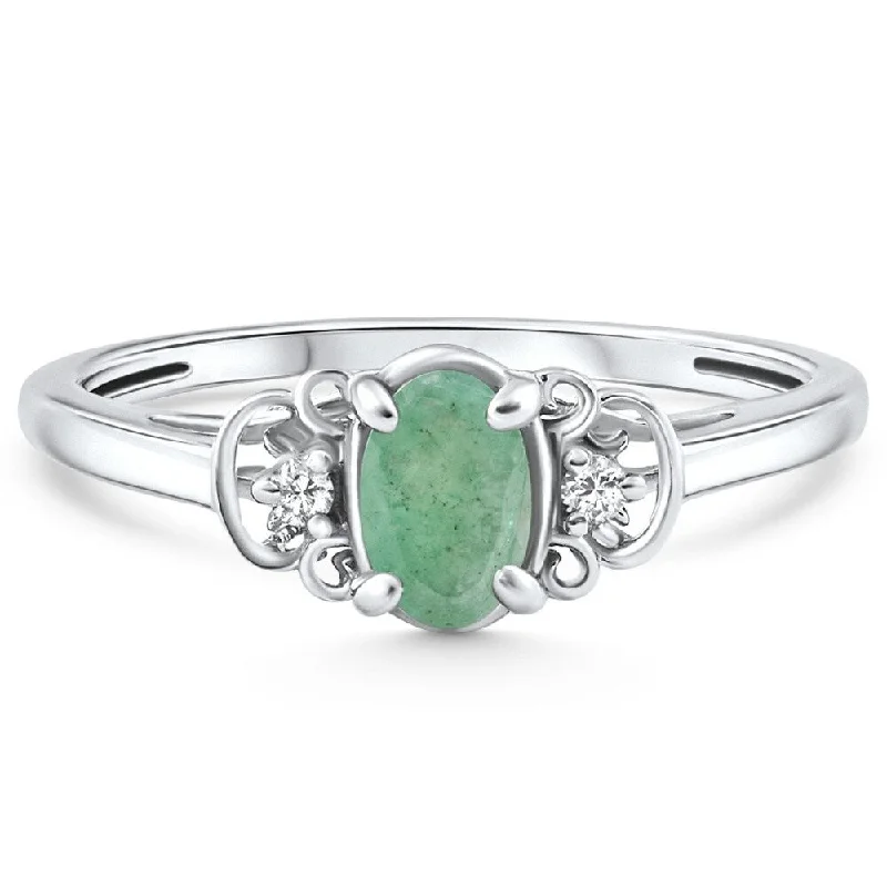 Women’s men’s rings for women-1/2Ct Oval Emerald & Lab Grown Diamond Ring White Gold