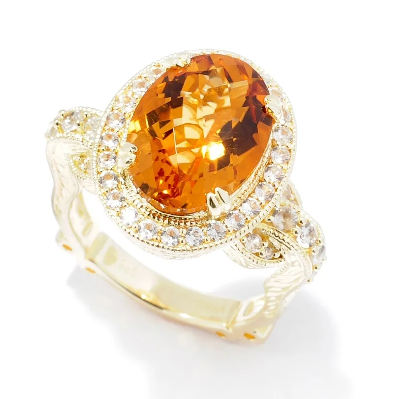 Women’s silver rings-6.44ctw Oval Honey Citrine & White Zircon Halo Ring