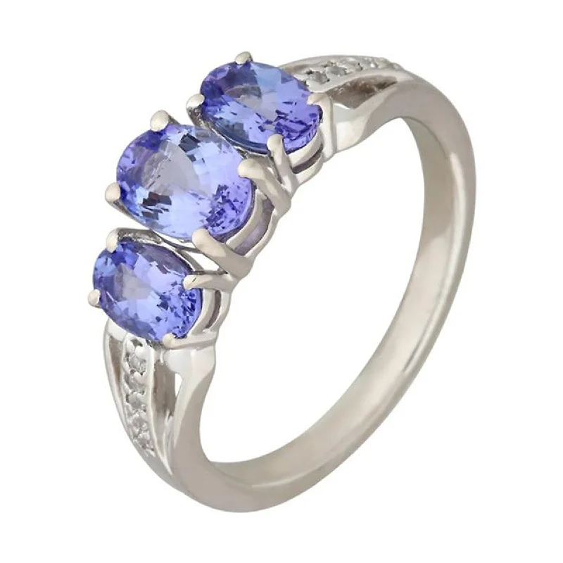 Women’s luxury gemstone rings-925 Sterling Silver Tanzanite 3-Stone Ring