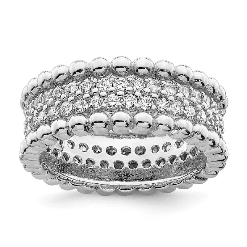 Women’s art deco rings-Curata 925 Sterling Silver Rhodium Plated CZ Cubic Zirconia Beaded Eternity Ring