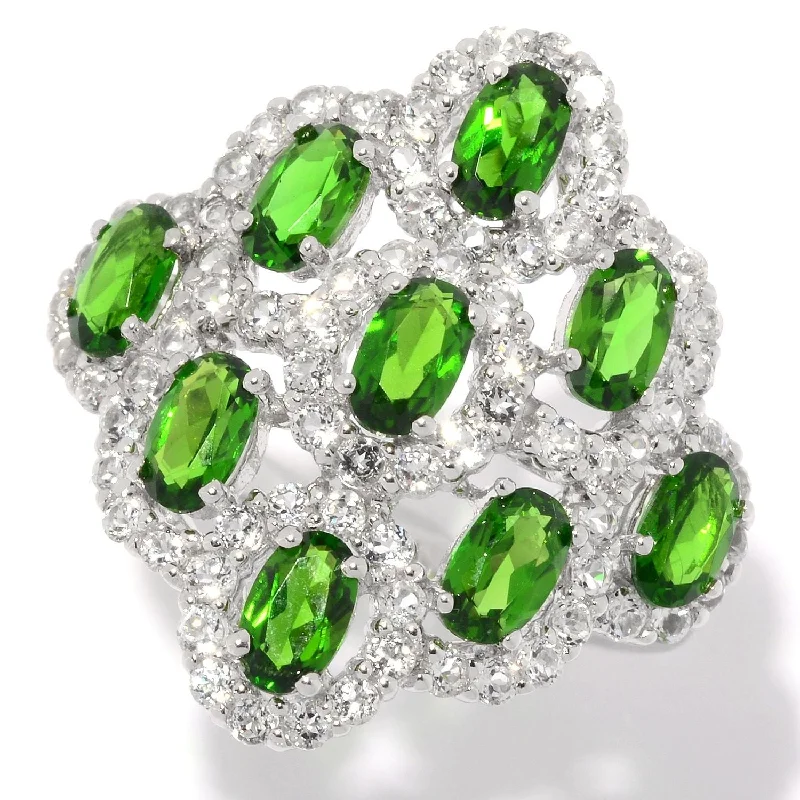 Women’s diamond wedding rings-Sterling Silver 4.09ctw Chrome Diopside Ring, Size-7