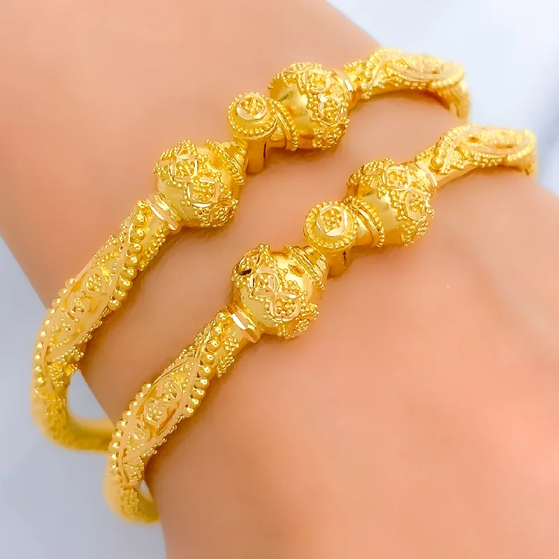 Women’s braided bracelets-Sophisticated 22k Gold Twisted Bead Pipe Bangles