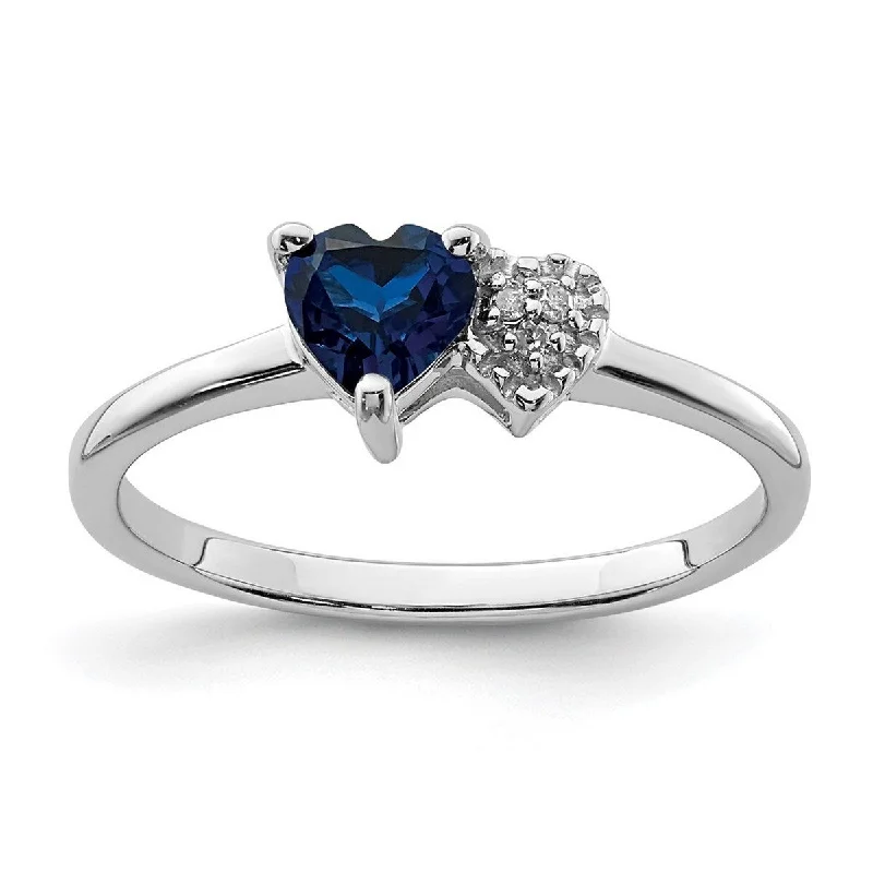 Women’s unique engagement rings-Curata 925 Sterling Silver Polished Created Sapphire and Diamond Ring