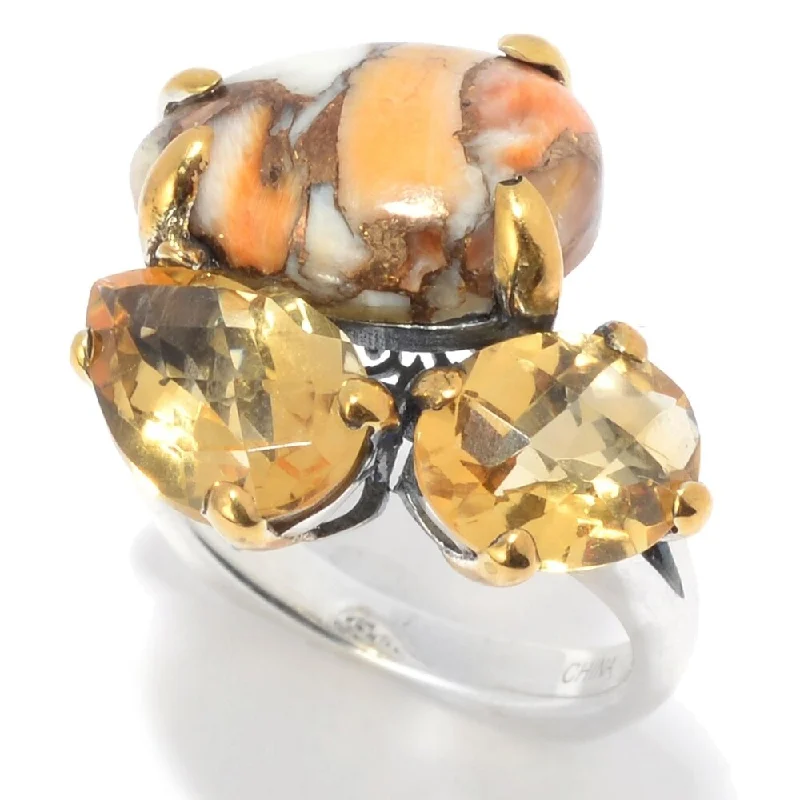 Women’s rose gold engagement rings-925 Sterling Silver Citrine and Orange Spiny Ring