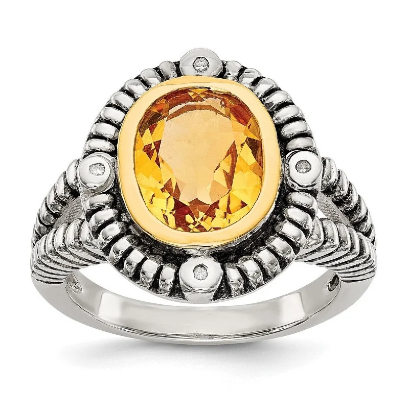 Women’s butterfly rings-Curata 925 Sterling Silver Polished With 14k Citrine W Diamond Ring