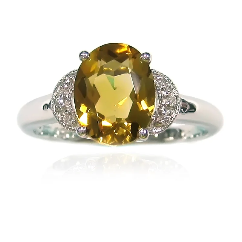 Women’s personalized rings-925 Sterling Silver Citrine and White Topaz Gemstone Solitaire Ring