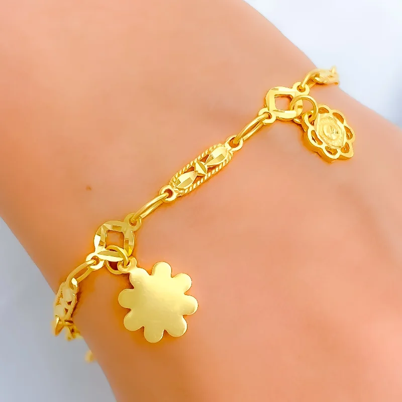 Women’s minimalistic bracelets-Elevated Floral Charm 22k Gold Bracelet