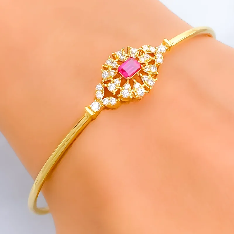 Women’s cuff bracelets-Captivating Timeless Floral Diamond + 18k Gold Bangle Bracelet