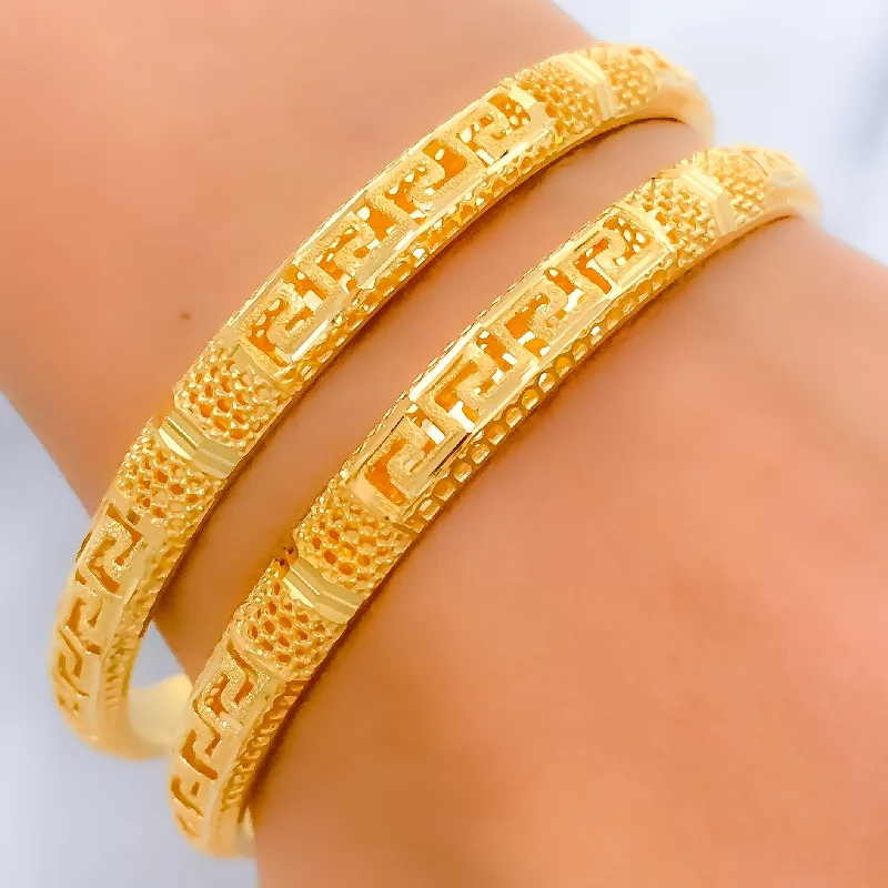 Women’s infinity bracelets-Reflective Intricate Netted 21k Gold Bangles