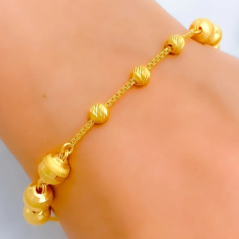 Women’s chunky bracelets-Posh Striped Orb 22k Gold Bracelet