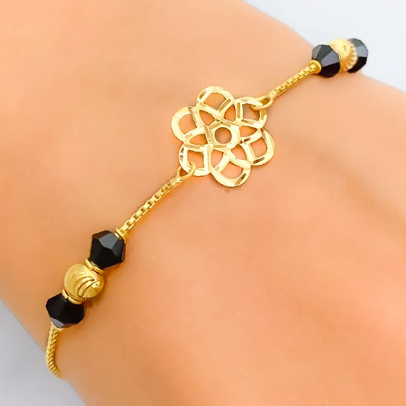 Women’s luxurious bracelets-Ethereal Bespoke 22k Gold Black Bead Bracelet