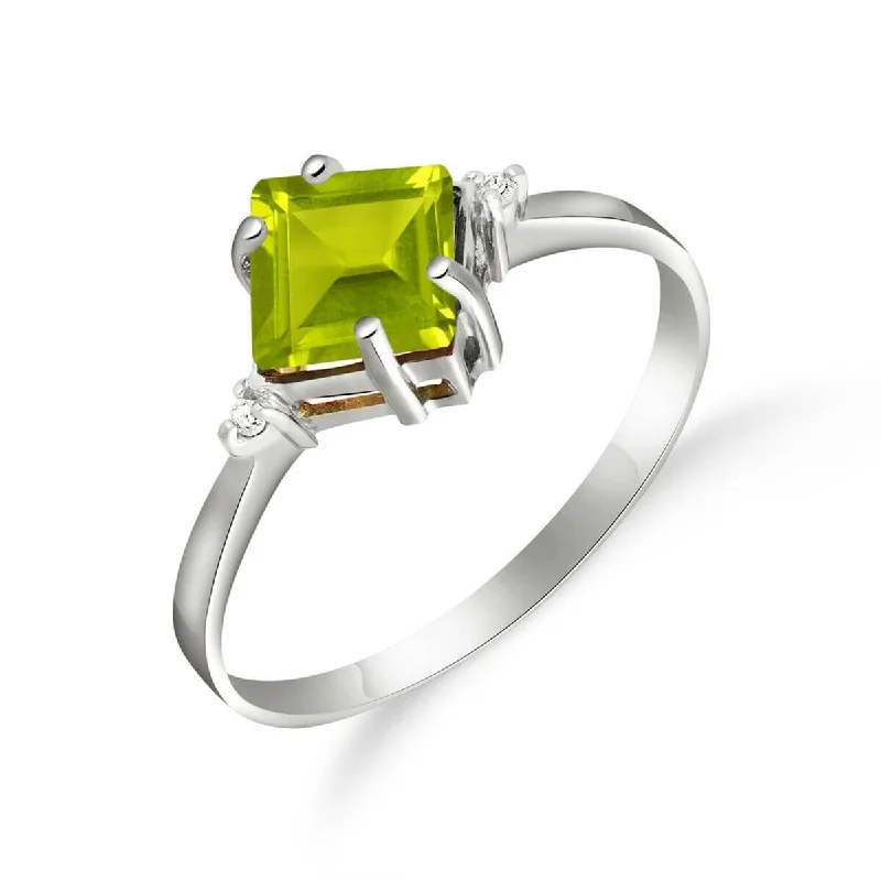 Women’s sapphire rings-1.77 Carat 14K Solid Gold Square Shape Green Peridot Diamond Ring