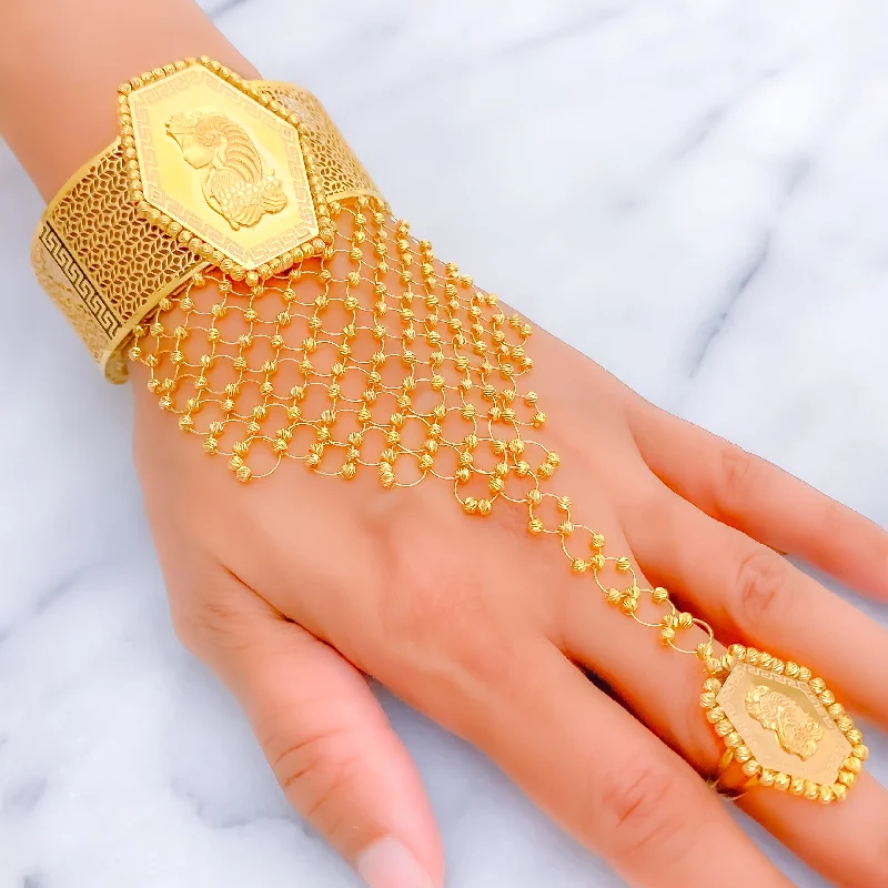 Women’s antique bangles-Sculptural Hexagonal 21K Gold Panchangala Bangle Bracelet