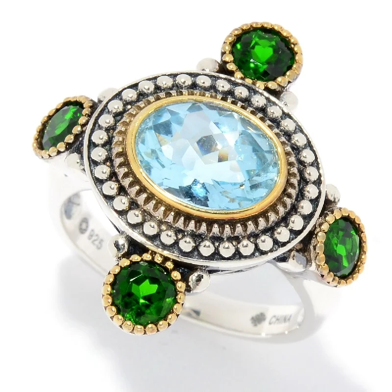 Women’s name rings-925 Sterling Silver Chrome Diopside and Sky Blue Topaz Ring