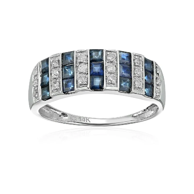 Women’s silver wedding rings-14K Gold Diamond and Blue Sapphire Ring