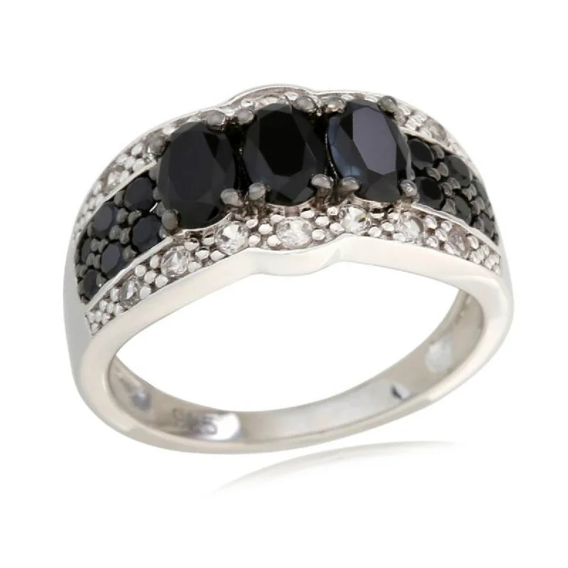 Women’s oval rings-925 Sterling Silver Black Spinel and White Natural Zircon Ring