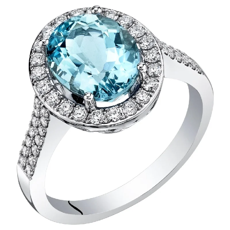 Women’s promise rings-IGI Certified 3 ct Aquamarine and Diamond Ring in 14k White Gold