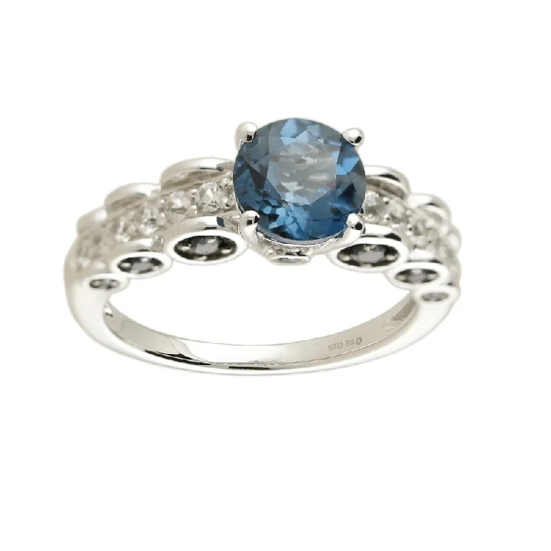 Women’s timeless rings-Rhodium over Sterling Silver 2.66ctw London Blue Topaz & mutiple stone Ring SZ 7