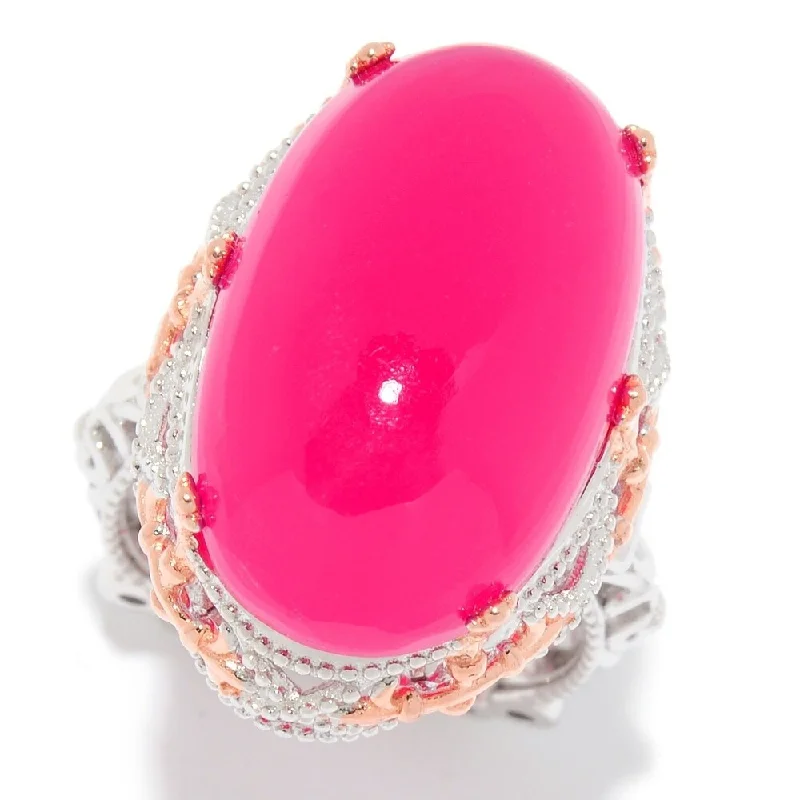 Women’s classic diamond rings-Sterling Silver 22 x 13mm Oval Raspberry Chalcedony Cocktail Ring