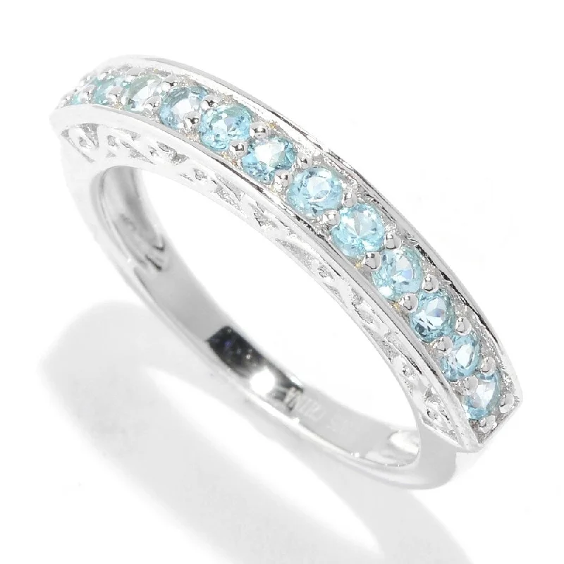 Women’s eternity rings-Rhodium Over Sterling Silver 0.5ctw Swiss Blue Topaz Ring