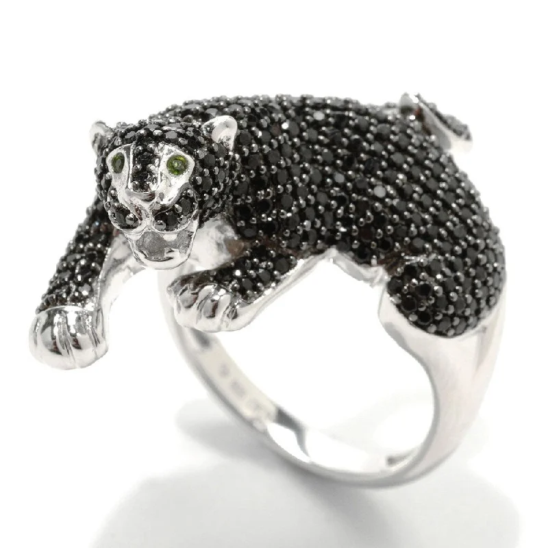 Women’s wedding sets with rings-Sterling Silver 1.82Ctw Black Spinel Panther Ring