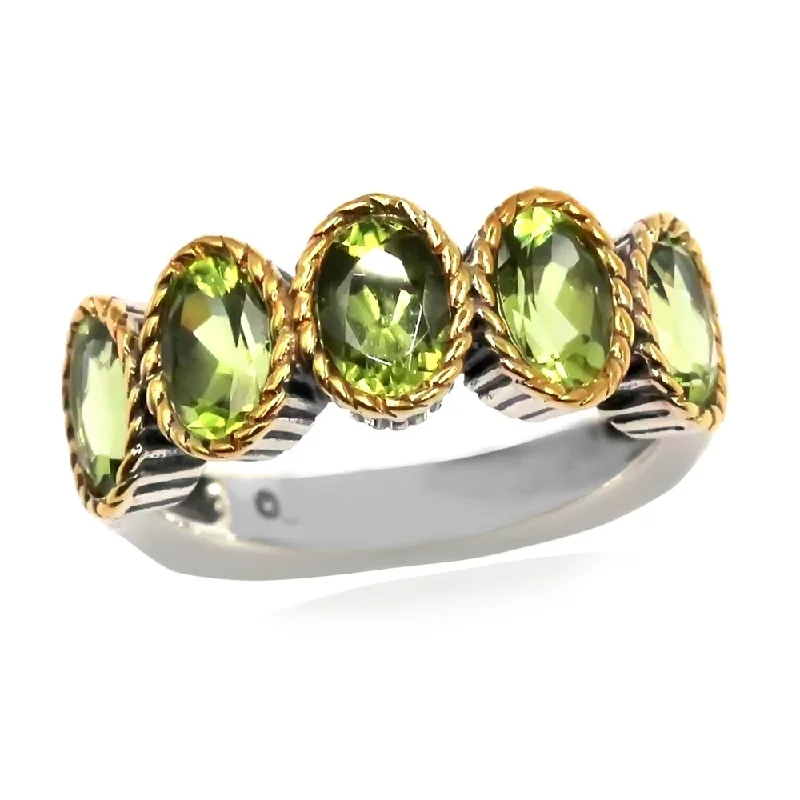 Women’s vintage rings-925 Sterling Silver Peridot 5-Stone Ring