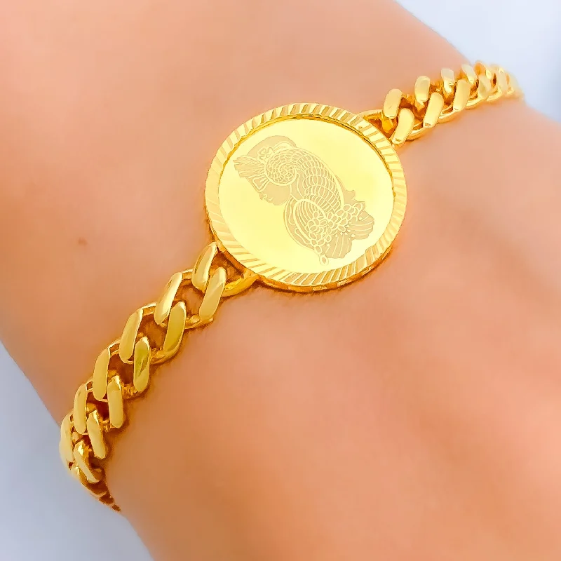 Women’s classic charm bracelets-Circular Cuban Link 21k Gold Coin Bracelet