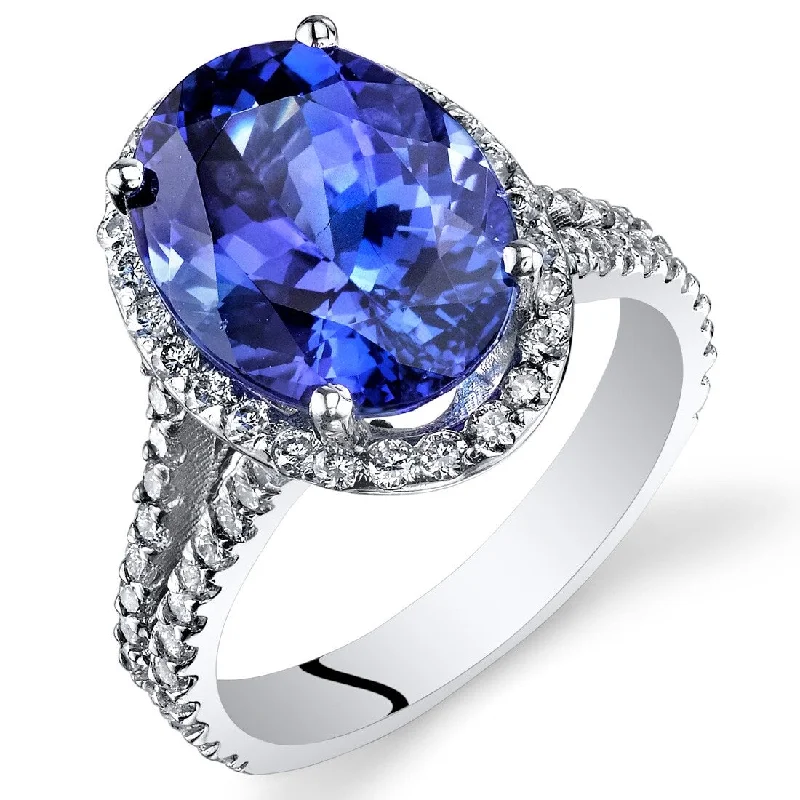 Women’s round diamond rings-5.64 ct Tanzanite Oval and Diamond Ring in 14k White Gold