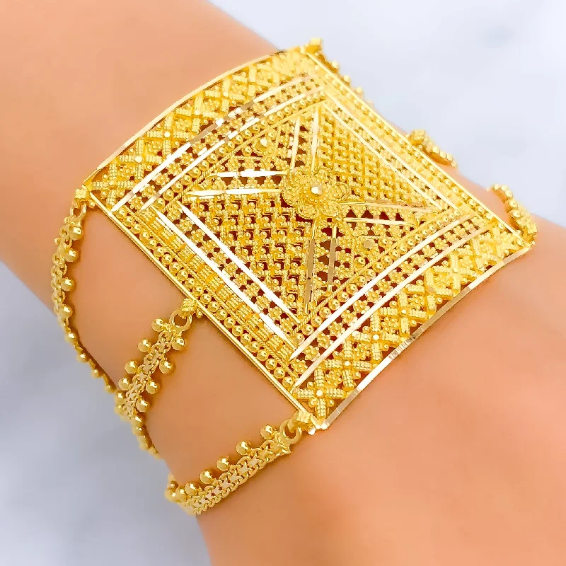 Women’s gold bangles-Luminescent Eclectic 22k Gold Statement Bracelet