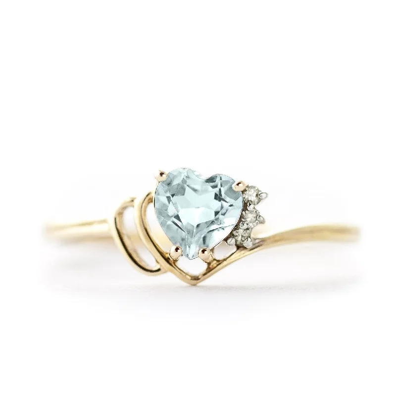 Women’s engraved rings-0.97 Carat 14k Yellow Gold Aquamarine Gemstone Ring w/ Natural Diamond