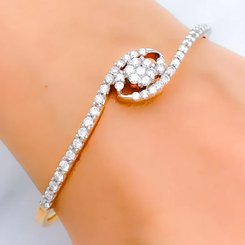 Women’s chic bangles-Lavish Flower Accented Diamond Bangle Bracelet