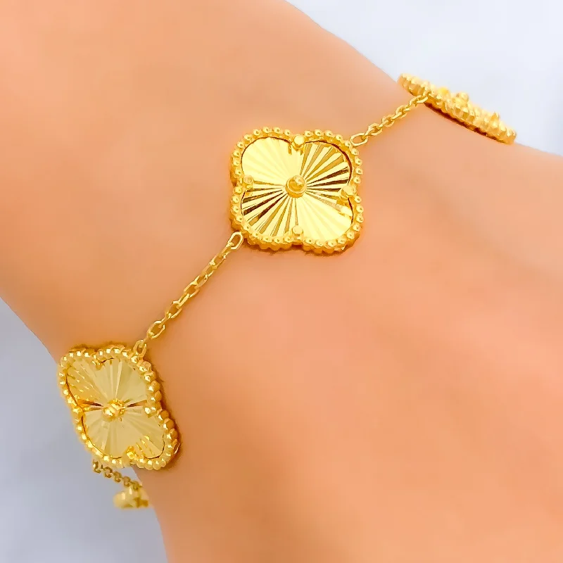 Women’s wrap bracelets-Charming Flower 21k Gold Bracelet