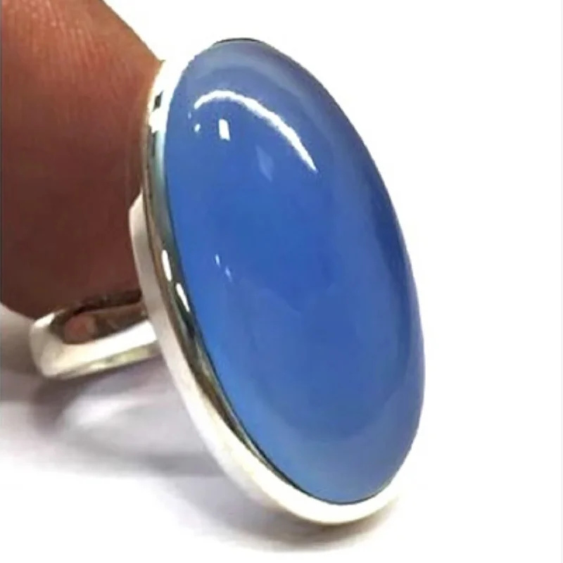 Women’s name rings-925 Sterling Silver Blue Chalcedony Ring