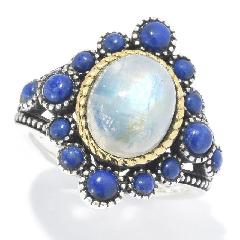 Women’s two-tone rings-925 Sterling Silver Rainbow Moonstone and Lapis Lazuli Ring