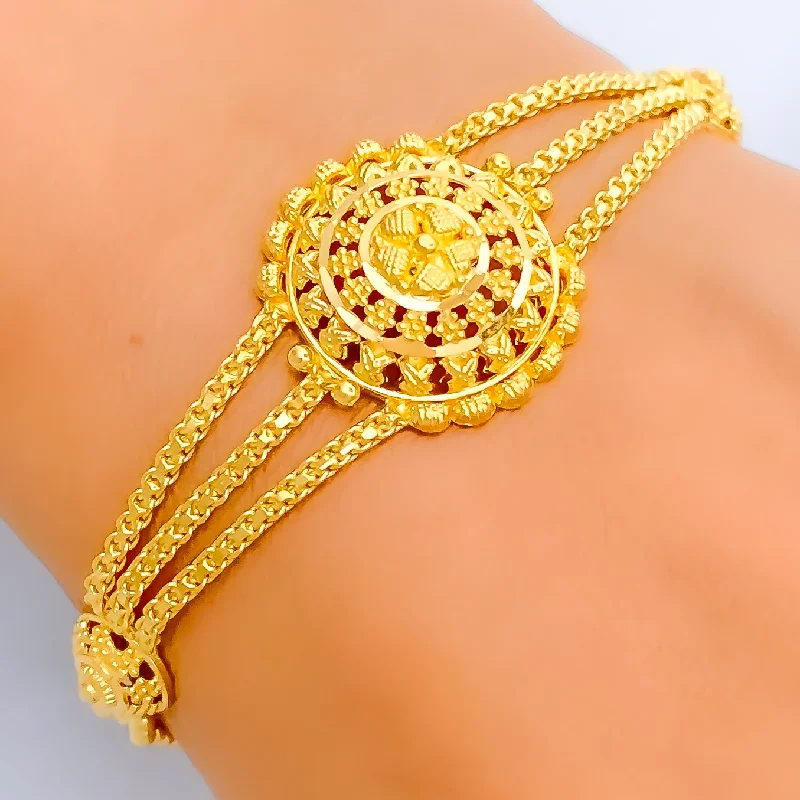 Women’s stretch bracelets-Majestic Dazzling Floral 22k Gold Bracelet