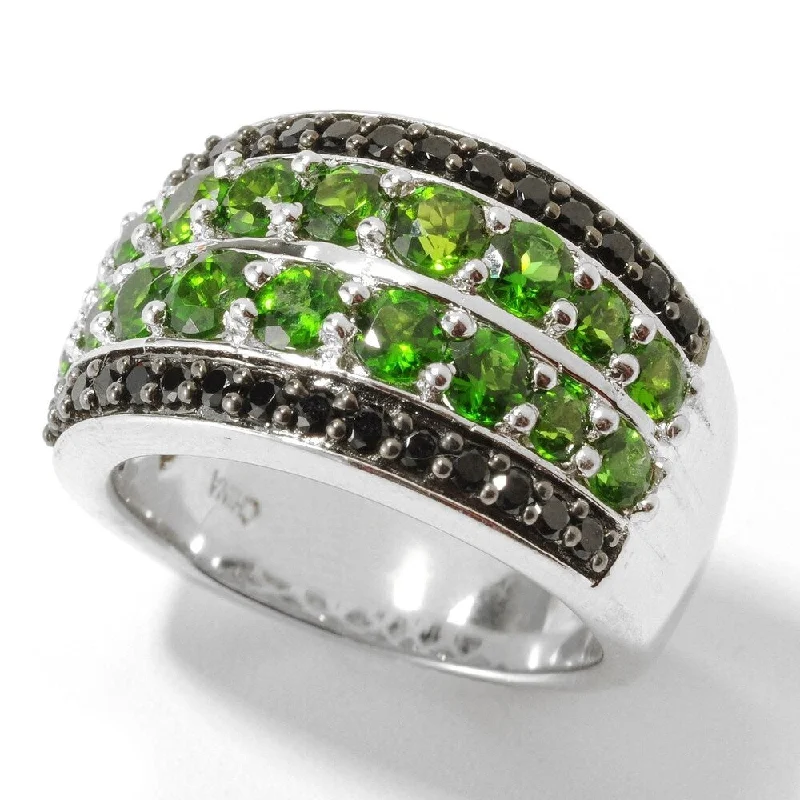 Women’s infinity rings-Sterling Silver 2.52Ctw Chrome Diopside & Black Spinel Broad Band Ring