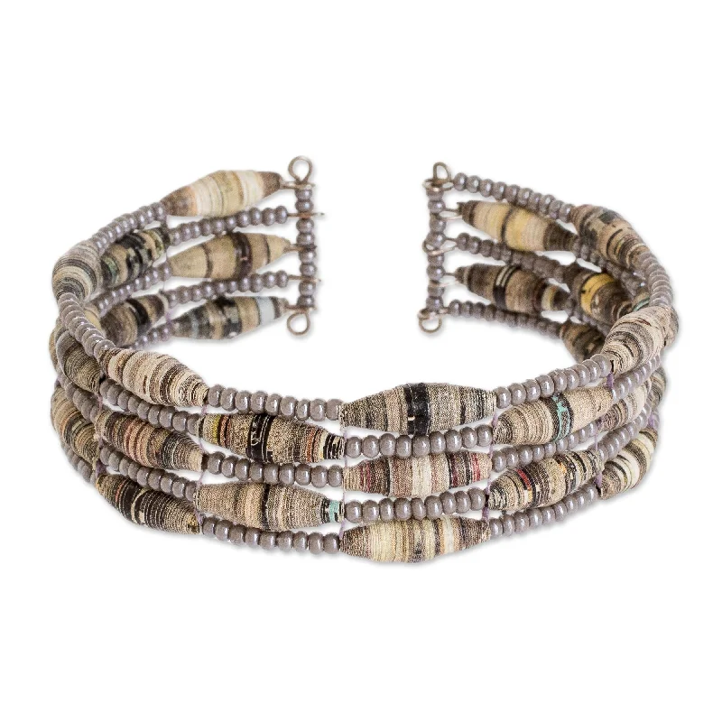 Women’s modern bangles-Novica Handmade Nature Of Life In Grey Recycled Paper Beaded Cuff Bracelet