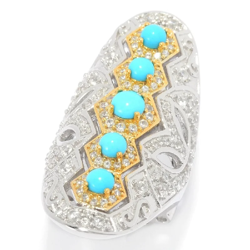 Women’s simple rings-Sleeping Beauty Turquoise & White Zircon Shield Ring